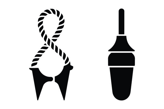 Black silhouette of a rope knot and a buo object