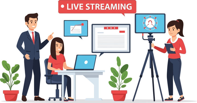 Live streaming broadcast with a professional team recording content for.