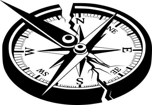 Broken Compass Silhouette End of Path Journey Destination Mortality Black Vector