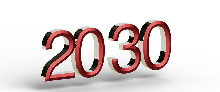 3D rendered illustration of the year 2030, futuristic design, perfect for concepts about the future, planning, and visio