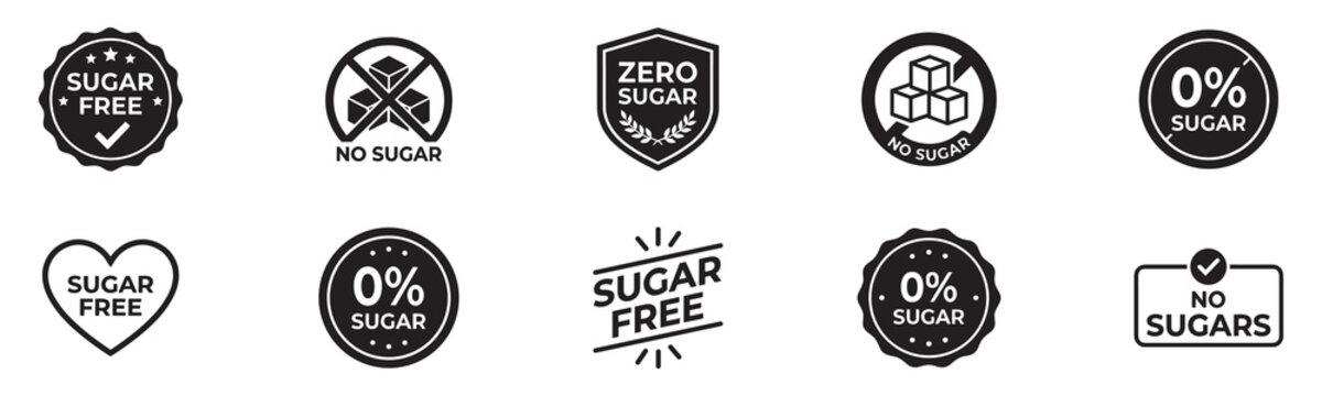 Sugar free. No sugar icons. Zero sugar icon. No sugar added product vector icons. Allergen product. Vector Illustration. EPS 10