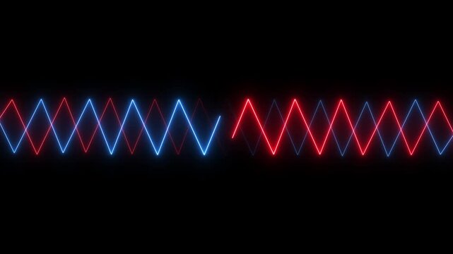 Dynamic neon light waves background animation futuristic glowing blue and red zigzag pattern abstract motion for technology science and innovation