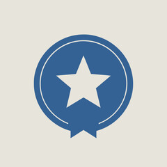 Fototapeta premium A blue circular badge with a white star emblem, signifying achievement, success, or a rating of excellence, presented on a subtle textured background for a clean, modern design