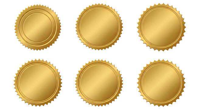 Six golden achievement seals arranged in two parallel rows of three each