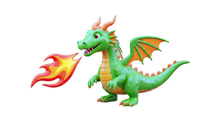 Fototapeta premium Cartoon Green Dragon Breathing Fire