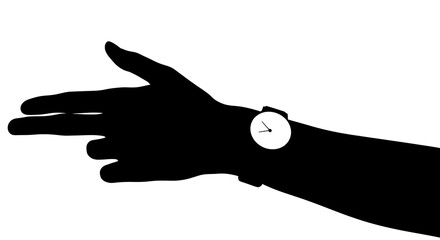 Obraz premium A black silhouette of an arm wearing a white watch on the wrist.