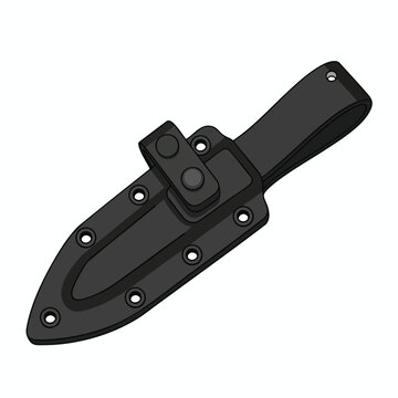Black knife sheath with belt loop, multiple securing straps and eyelets
