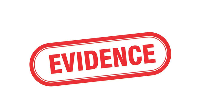 Red oval stamp displaying the word evidence prominently in white letters