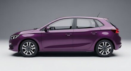 Fototapeta premium Purple Compact Car Side View Studio Shot.