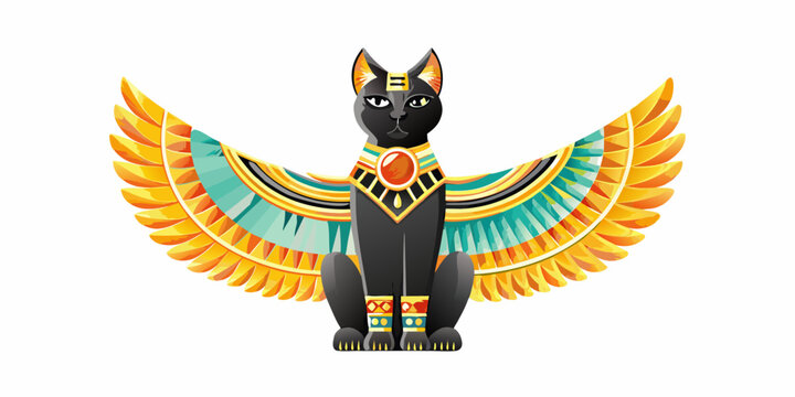 Stylized depiction of bastet the ancient egyptian cat goddess with wings