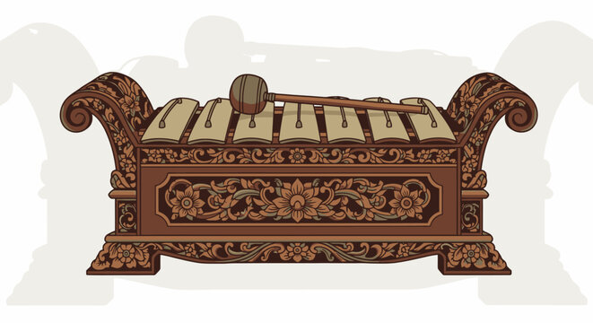 Intricately carved wooden musical instrument ancient xylophone