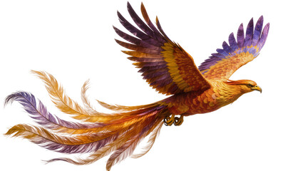 Obraz premium Majestic fiery phoenix soaring displaying vibrant orange purple, and gold plumage