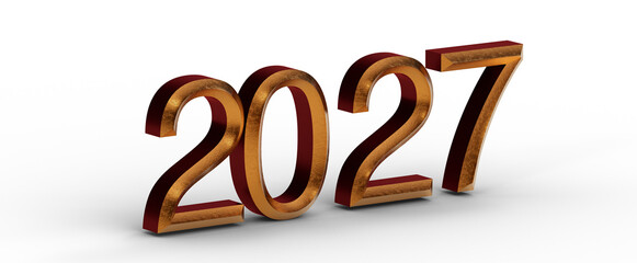 3D render of the year 2027 in gold and red colors. Perfect for New Year greetings, business presentations, and future pl © vegefox.com