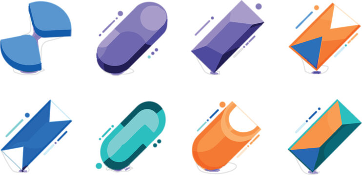 Title:
Isometric abstract geometric shapes set with colorful 3D forms, modern design elements and dynamic composition for creative digital projects and interfaces