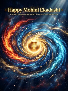 Vibrant swirling energy vortex representing spirituality and cosmic harmony on happy mohini ekadashi
