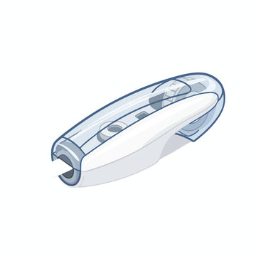 Sleek, white correction tape dispenser with transparent blue casing