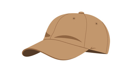 Fototapeta premium A plain light brown baseball cap with a curved brim is shown from a three-quarter front view on a white background.