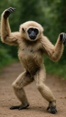 Fototapeta premium Playful gibbon posing outdoors
