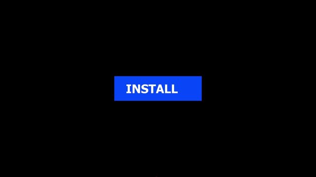 Click on install button with computer red arrow cursor, Button Click or press cancel button on transparent white color animation. Black background 4k video.