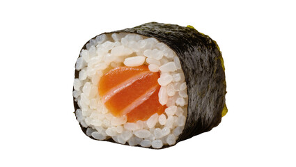 Salmon maki sushi roll featuring sticky rice nori seaweed, and vibrant orange fish © Maros