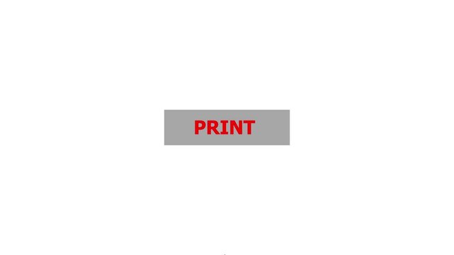 Click on print button with computer red arrow cursor, Button Click or press cancel button on transparent white color animation. White background 4k video.