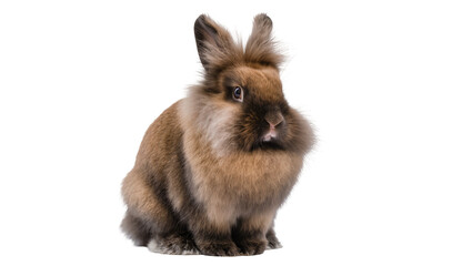 Obraz premium Fluffy brown rabbit sitting attentively, displaying soft fur and curious eyes