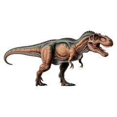 Fototapeta premium A powerful Tyrannosaurus Rex dinosaur roaring with an open mouth, standing.