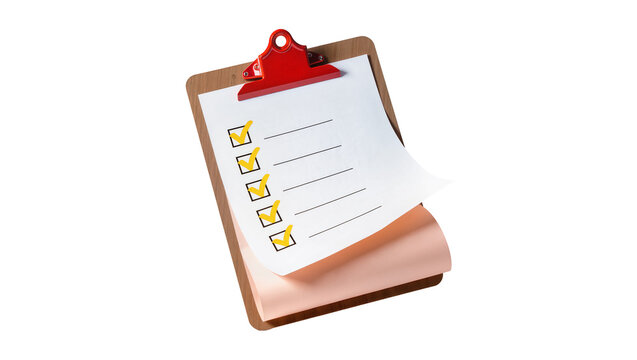 Wooden clipboard holding checklist paper, featuring yellow square boxes and vertical lines