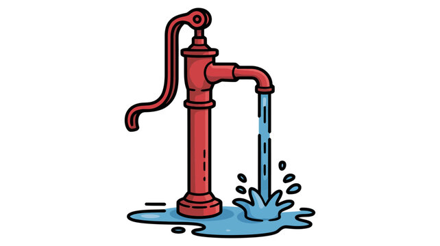 A classic red hand pump icon with a stream of fresh blue water flowing out vigorously to the left.