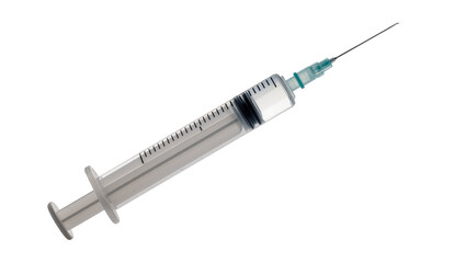 Fototapeta premium Silver medical syringe, empty vial with needle and graduated markings