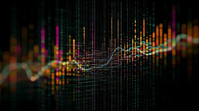 Abstract digital data network visualization with glowing particle lines
