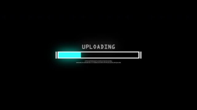 Futuristic Blue Neon Upload Progress Indicator with Glowing Digital Data Text and UI Interface Animation Loop