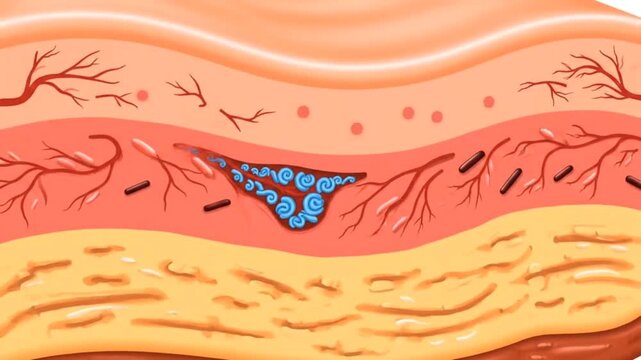 Detailed Microscopic Cross section of Skin Tissue and Immune Response