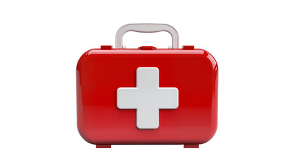 Fototapeta premium Shiny red first aid kit, displaying prominent white medical cross symbol