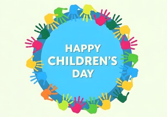 Fototapeta premium A colorful illustration celebrating Happy Children's Day with handprints