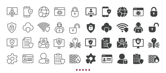Fototapeta premium Security and protection icons collection. Multi series icons. Line and glyph solid web icons collection