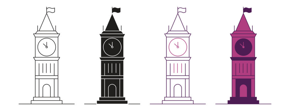 Clock Tower icon set. Vector illustration.