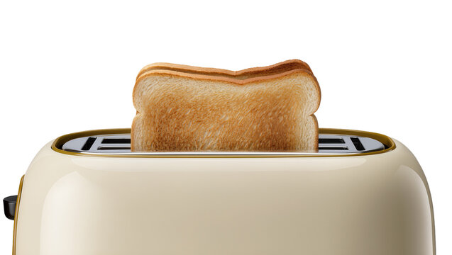 Golden toasted bread popping up from vintage cream toaster, breakfast concept