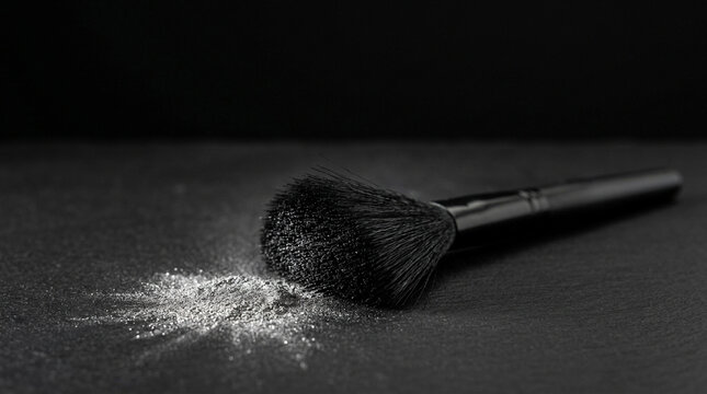 Fingerprint dusting brush with silver powder on matte black surface forensic latent print evidence 