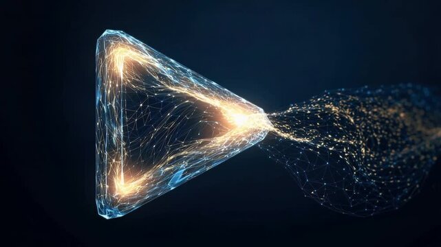 Abstract and modern representation of dynamic energy flowing through a triangular structure. ..Created with Generative AI, not depicting real subjects.