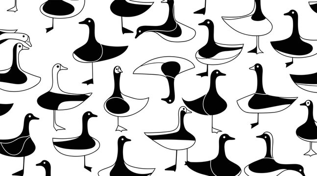 Ducks standing and walking across repeating pattern background, no seamless