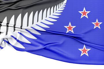 New Zealand silver fern flag waving on white. 3D rendering © kirill_makarov