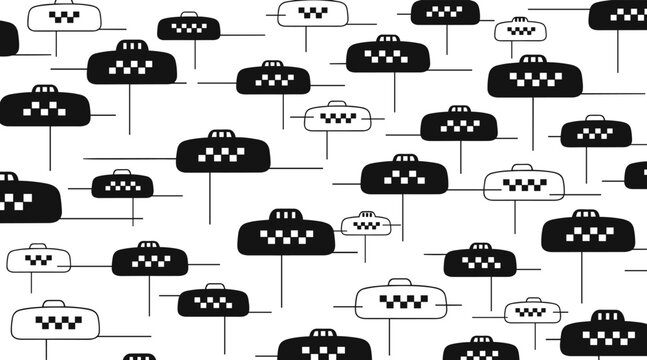 Taxi roof signs repeated in seamless pattern on white background, no seamless