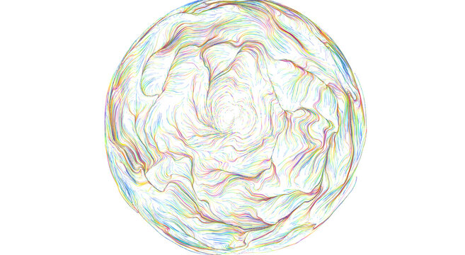 Abstract artwork of a sphere with swirling colorful lines, great for backgrounds