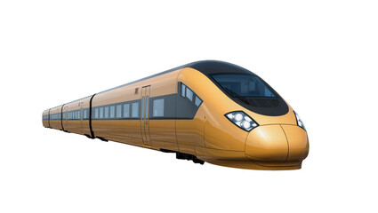 Sleek golden high-speed train gliding forward, featuring dark windows and modern design © Rowan