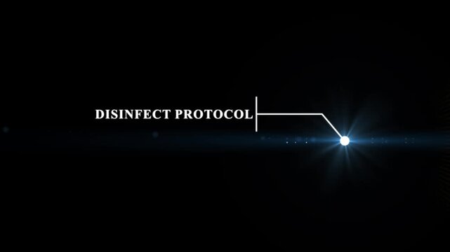 Animation of Callout, HUD UI elements on black color background. Animation of HUD elements with text "Disinfect Protocol". Callout futuristic hud animation digital white six pack the black screen.4k