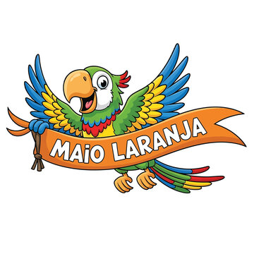 Parrot with Orange Ribbon Reading Maio Laranja