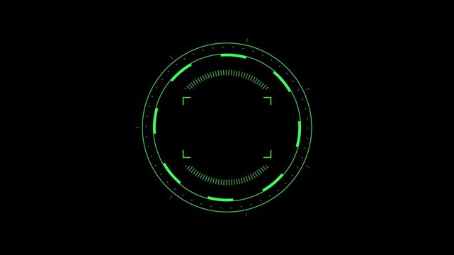 Green hud target futuristic interface digital display alpha channel for overlaying on videos, sci-fi projects, gaming, and technology presentations.