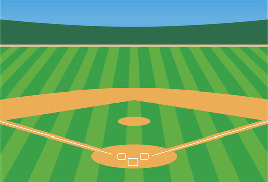 Vector baseball diamond close-up baseball field at daytime sky with infield dirt and outfield grass stock illustration