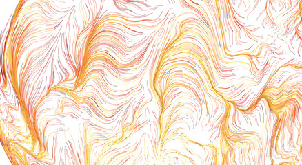 Abstract artwork featuring a flowing lines pattern in warm yellow and orange hues against a white b © vegefox.com